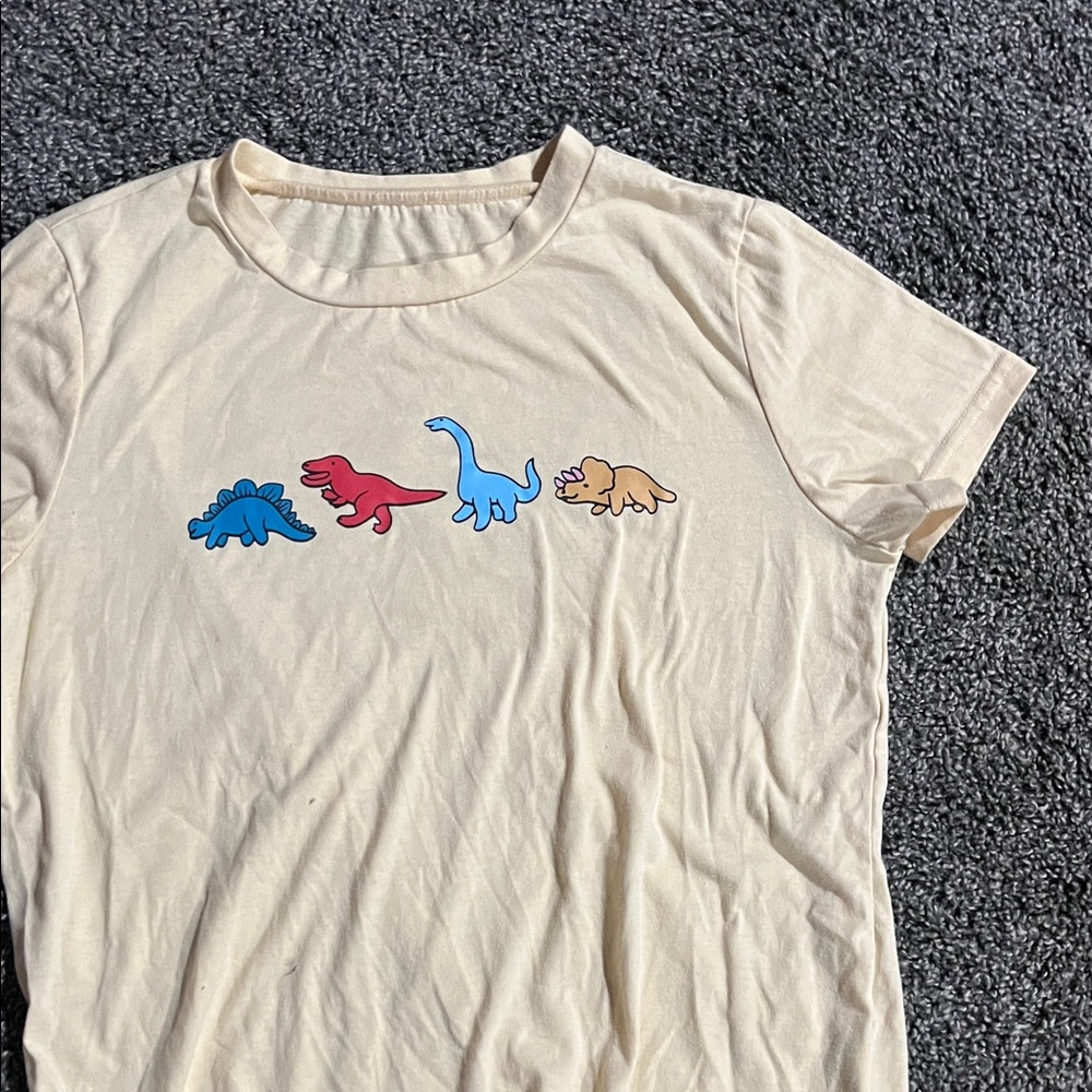 SHEIN Cream Dinosaur Graphic Tee